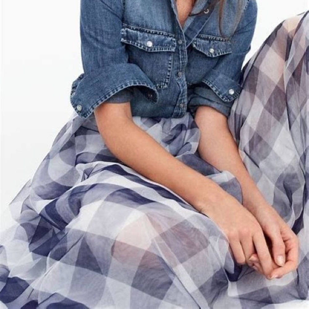 NWT J. Crew Tulle Ball Skirt in Navy Ivory Gingham size 2